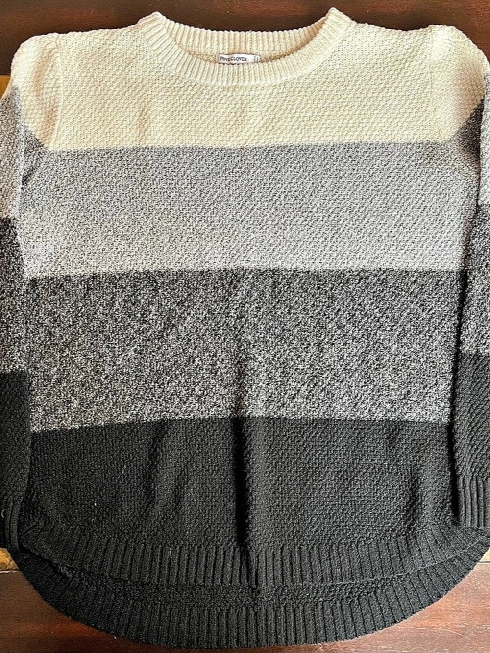 Pink Clover Striped Crewneck Sweater in Gray & Black Size Medium